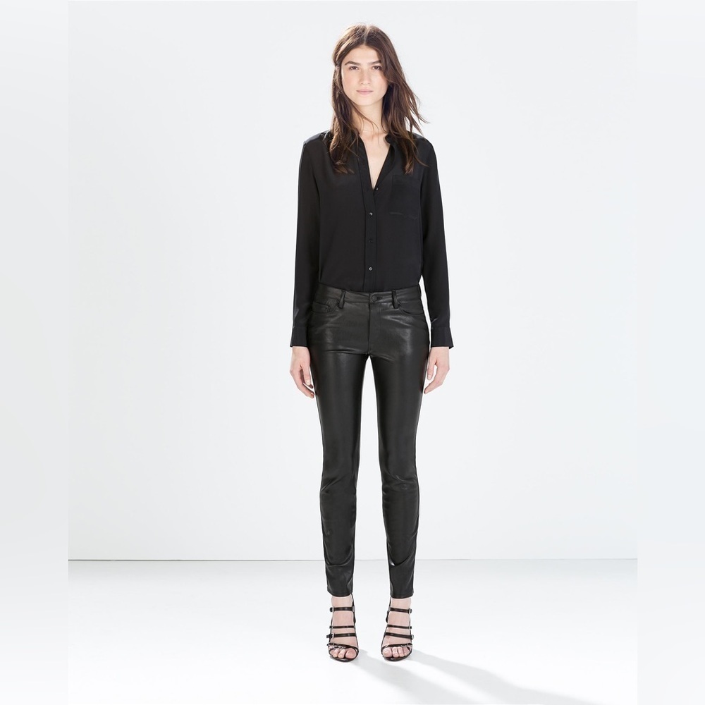 Zara Black Faux Leather Skinny Leg Size Large